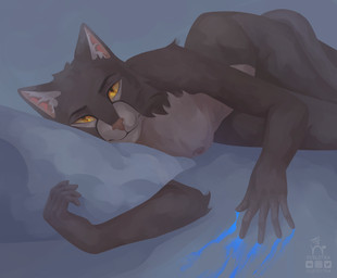 anthro arm_tuft bed breasts brown_body brown_fur cheek_tuft facial_tuft female fluffy fluffy_chest fluffy_ears fur furniture inner_ear_fluff lying multicolored_body nude nude_anthro nude_female orange_eyes pillow shoulder_tuft solo tuft two_tone_body ocelotka microsoft the_elder_scrolls ocelotka_(ocelotka) felid feline khajiit mammal digital_media_(artwork) half-length_portrait portrait