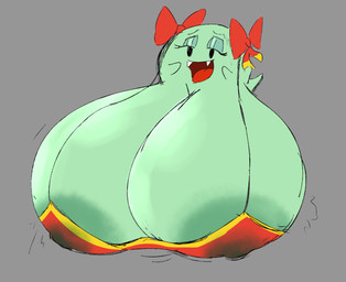 areola big_breasts bikini bikini_top black_eyes bow_ribbon breasts clothing eyelashes fangs female green_areola green_body huge_breasts hyper hyper_breasts not_furry open_mouth solo swimwear teeth two-piece_swimsuit pearliswife mario_bros nintendo paper_mario lady_bow boo_(mario) ghost spirit absurd_res hi_res