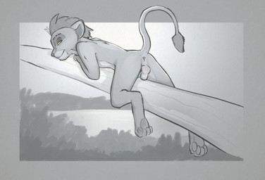 animal_genitalia anthro anthrofied anus backsack balls bedroom_eyes branch eye_scar facial_scar feet fully_sheathed genitals half-closed_eyes hindpaw in_tree looking_at_viewer looking_back lying male narrowed_eyes nude on_branch on_front pawpads paws penis plant raised_tail scar seductive sheath shota smile solo straddling tail tree young young_anthro tuke disney the_lion_guard the_lion_king kion_(the_lion_guard) felid lion mammal pantherine hi_res sketch