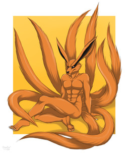 5_toes abs anthro claws feet femboy humanoid_feet male nude pecs plantigrade sitting sitting_on_ground solo toes drawfox_(artist) naruto kurama canid canine fox fox_spirit humanoid mammal tailed_beast absurd_res hi_res