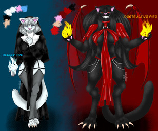 anthro biped clothing color_swatch dress female fire nun nun_outfit solo standing transformation neskwik the_devil domestic_cat felid feline felis mammal digital_media_(artwork) hi_res model_sheet