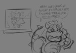 anthro bodily_fluids duo electronics female flirting love male male/female phone stalking tears captain_molasses mario_and_luigi_(series) mario_bros nintendo bowser cackletta mario amphibian frog humanoid reptile scalie turtle hi_res monochrome