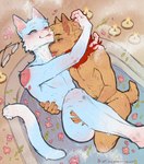 anthro bathtub cuddling duo flower licking male male/male plant tongue tongue_out tsupunya league_of_legends riot_games tencent fan_character teemo_the_yiffer canid canine canis domestic_cat domestic_dog felid feline felis mammal yordle absurd_res hi_res