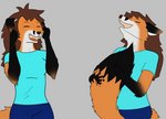 anthro arms_bent clothed clothing duo ears_back eyes_closed female fully_clothed hands_on_ears hands_on_own_ears hands_on_own_tail hands_on_tail holding_tail pivoted_ears raised_hand self_hug tail tail_hug touching_ears touching_own_ears tucked_arms esprit canid canine fox mammal