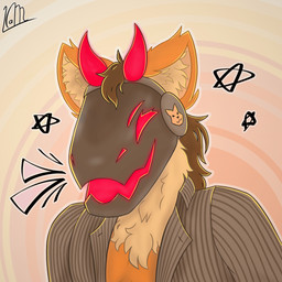 ambiguous_gender anthro clothed clothing fur glowing glowing_eyes horn machine outline screen screen_face smile solo white_outline kamiri el_tortellini_de_gea canid canine fox humanoid hybrid mammal protogen 1:1 bust_portrait hi_res icon portrait