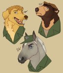 anthro group male male/male radar simple_background tan_background trapper mash mistertellevision potter mcintyre asinus bear bird_dog canid canine canis domestic_dog donkey equid equine hunting_dog mammal retriever john_(disambiguation) hi_res