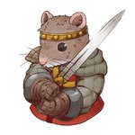 anthro biped brown_body brown_fur clothed clothing fur humanoid_hands melee_weapon pink_nose simple_background solo sword weapon white_background yagimudsuki tails_of_iron redgi_(tails_of_iron) mammal murid murine rat rodent 1:1 2023