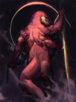 4_arms anthro back_muscles biceps blood bodily_fluids butt clothing deltoids male melee_weapon multi_arm multi_limb muscular muscular_anthro nude pose rear_view scales solo sword triceps undressing weapon myneonone crius reptile scalie snake hi_res pinup
