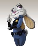 anthro badge belt cheek_tuft clothed clothing facial_tuft fully_clothed fur gradient_background grey_body grey_fur police police_uniform purple_eyes simple_background solo tuft uniform ruffu disney zootopia judy_hopps lagomorph leporid mammal rabbit 2015 hi_res