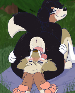 anal animal_genitalia animal_vulva anthro anus canine_genitalia canine_vulva cunnilingus duo facesitting female female/female floating_eyebrows genitals looking_back looking_pleasured oral paws plump_labia rimming sex sitting_on_another tongue tongue_out vaginal vulva vixeyhuskybutt caine gracie_(vixeyhuskybutt) bernese_mountain_dog bird_dog canid canine canis domestic_dog golden_retriever herding_dog hunting_dog mammal molosser mountain_dog pastoral_dog retriever swiss_mountain_dog hi_res