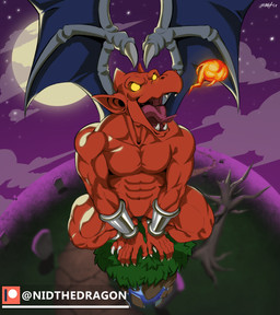 1_horn 5_fingers abs anklet anthro bracelet breath_powers claws cloud detailed_background elemental_manipulation empty_eyes fangs featureless_chest featureless_crotch feet finger_claws fingers fire fire_breathing fire_manipulation full_moon glowing glowing_eyes horn humanoid_hands humanoid_pointy_ears jewelry male manly membrane_(anatomy) membranous_wings moon muscular muscular_anthro muscular_male night nude nude_anthro nude_male open_mouth open_smile patreon_logo plant pointy_ears red_body sharp_teeth sky smile solo star starry_sky teeth text toe_claws toes tombstone tongue tongue_out tree twitter_handle white_claws white_finger_claws white_toe_claws wings yellow_sclera ragnarokdragon capcom demon's_crest gargoyle's_quest ghosts_'n_goblins patreon firebrand demon gargoyle monster red_arremer 2020 artist_name colored colored_line_art digital_drawing_(artwork) digital_media_(artwork) shaded