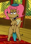 anthro black_nose breasts clothing female genitals hair hand_behind_head looking_at_viewer navel nipples nude open_mouth pink_hair pussy solo tan_body teeth tiptoes tongue young young_anthro young_female takeshi1000 camp_lazlo cartoon_network patsy_smiles herpestid mammal mongoose 2023 alternate_version_at_source hi_res