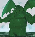 anthro areola belly biped featureless_crotch glistening glistening_body glistening_skin green_body green_skin male membrane_(anatomy) membranous_wings navel nipples nude overweight overweight_male partially_submerged solo standing tentacles water wet wings kogito cthulhu_mythos h._p._lovecraft cthulhu monster 2023 absurd_res digital_media_(artwork) hi_res