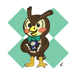 anthro beak bow_tie feathered_wings feathers feet fossil holding_object male solo tail tail_feathers talons toes unidentified_fossil_(animal_crossing) wings mr_harinezumi animal_crossing nintendo blathers_(animal_crossing) avian bird owl 1:1 hi_res