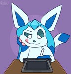 ambiguous_form concentrating drawing drawing_tablet electronics furniture solo sparkles table tablet_pen conditional_dnp pocketpaws nintendo pokemon eeveelution generation_4_pokemon glaceon pokemon_(species) animated frame_by_frame short_playtime