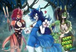 anthro big_breasts blue_body blue_fur blue_hair breasts butt clothing costume female female/female fur group hair holidays kay_shen looking_at_viewer open_mouth smile trio kuja halloween legend_of_krystal lok_rebirth nintendo star_fox krystal_(star_fox) nesi_(legend_of_krystal) sharpclaw_lady_(star_fox) uylani canid canine fox lizard mammal reptile scalie sharpclaw_(star_fox) absurd_res hi_res