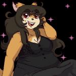 anthro breasts cleavage clothed clothing female fur hair humanoid_hands looking_at_viewer open_mouth overweight overweight_anthro overweight_female simple_background slightly_chubby smile solo sprite transparent_background queenkami kami_(queenkami) cougar felid feline mammal 1:1 2019 alpha_channel digital_media_(artwork) low_res pixel_(artwork)