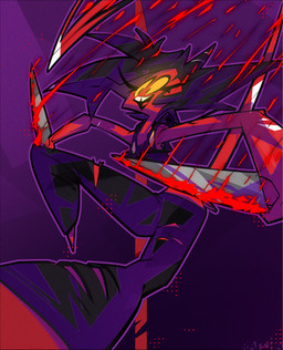 anthro black_hair blood bodily_fluids clothed clothing female glowing glowing_eyes gore hair happy jumping knife not_furry open_mouth pose red_body red_skin simple_background smile solo weapon yellow_sclera ratcha hellaverse helluva_boss millie_(helluva_boss) imp mammal absurd_res digital_media_(artwork) hi_res pinup