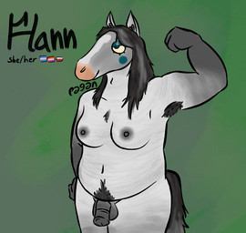 adam's_apple animal_genitalia animal_penis anthro armpit_hair balls black_hair black_tail blaze_(marking) blush body_hair breasts chest_tuft dark_nipples equine_genitalia equine_penis eyeshadow facial_markings flaccid flann_(pathetic_pagan) flexing flexing_bicep fur genitals grey_arms grey_body grey_fur grey_head grey_nipples gynomorph hair head_markings intersex lesbian_pride_colors lgbt_pride makeup markings nipples nude penis polish_flag pride_colors pubes solo striped_body stripes tail teal_blush teal_eyes teal_eyeshadow text transgender_pride_colors tuft white_body white_fur pathetic_pagan equid equine horse mammal polish_konik trans_(lore) trans_woman_(lore)