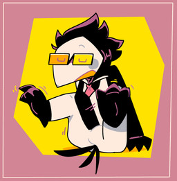 3_toes accessory anthro black_body black_clothing black_feathers black_topwear black_vest border bottomwear bulge clothed clothing eyes_closed eyewear feathers feet male mask motion_lines multicolored_clothing necktie pants red_border simple_background sitting solo spread_legs spreading sunglasses tail toes topwear two_tone_clothing vest white_bottomwear white_clothing white_mask white_pants white_topwear white_vest pawplants deltarune undertale_(series) swatch_(deltarune) avian darkner swatchling 2022 digital_media_(artwork) hi_res