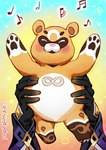 anthro biped blush brown_body carrying_another chibi duo eyes_closed humanoid_hands musical_note musical_symbol paws pink_nose slightly_chubby solo_focus symbol white_body elsyt genshin_impact mihoyo guoba_(genshin_impact) zhongli_(genshin_impact) bear human mammal 2021 hi_res