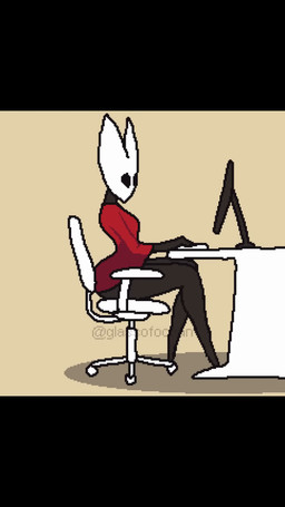 angry anthro big_butt black_body black_eyes bottomless broken_screen butt clothed clothing computer cross-popping_vein electronics empty_eyes female frustrated game_rage gaming happy keyboard kick mouthless music scared simple_background sitting solo style_emulation tan_background text white_body glassofocean deltarune hollow_knight:_silksong hollow_knight_(franchise) omori_(game) team_cherry undertale_(series) hornet_(hollow_knight) arthropod 2026 9:16 animated artist_name digital_media_(artwork) english_description english_text frame_by_frame hi_res high_framerate pixel_(artwork) pixel_animation rotoscoping short_playtime sound video voice_acted watermark