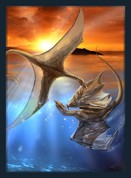 blue_border border bubble claws cloud detailed_background duo female feral flying horn hybrid_wings island looking_back male membrane_(anatomy) membranous_wings scales sea sky sun sunset swimming tail underwater water wing_claws wings yellow_body yellow_scales novawuff european_mythology mythology aquatic aquatic_dragon dragon mythological_creature mythological_scalie scalie western_dragon 2007 hi_res