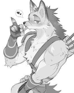 anthro blush bodily_fluids fellatio_gesture fur gesture half-closed_eyes looking_at_viewer male narrowed_eyes saliva solo suggestive suggestive_gesture tongue tongue_out tribal tuft o44chan afk_arena afk_journey lilith_games odie_(afk_journey) hyena mammal 2025 hi_res monochrome