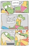absurd_res alligator alligatorid anthro blush briefs clothed clothing comic crocodile crocodilian crocodylid dialogue duo english_text genitals green_body hi_res male nude penis reptile scalie simple_background smile sodacaps solo speech_bubble tail teeth text underwear