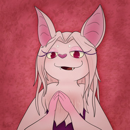 clothed clothing fangs female half-closed_eyes narrowed_eyes purple_clothing smile solo standing teeth haika bat mammal 1:1 absurd_res hi_res