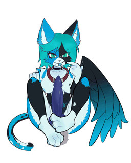animal_genitalia anthro belly_tattoo big_breasts blue_body breasts collar duo feet fellatio female foot_fetish foot_play footjob genitals oral pawpads penile piercing sex solo tattoo wings p333k canid canine canis domestic_cat felid feline felis mammal wolf 4:5 animated animated_gif hi_res high_framerate short_playtime