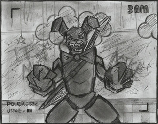 ambiguous_gender anthro bow_(feature) bow_tie camera claws cloud electric_guitar fangs guitar machine musical_instrument plucked_string_instrument solo string_instrument teeth text kilinah five_nights_at_freddy's scottgames bonnie_(fnaf) animatronic lagomorph leporid mammal rabbit robot english_text monochrome