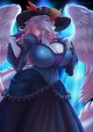 anthro big_breasts breasts clothing dress female fingerless_gloves gloves hair handwear horn huge_breasts long_hair looking_at_viewer solo victorian_dress wings purmoral mythology equid equine mammal mythological_creature mythological_equine unicorn winged_unicorn hi_res