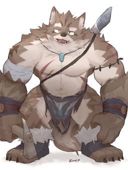 4_toes anthro arm_accessory arm_wraps big_hands big_muscles biped black_bottomwear black_claws black_clothing black_footwear black_loincloth black_wristband blue_bottomwear blue_clothing blue_loincloth blue_pendant bottomwear brown_body brown_fur chest_scar claws clothed clothed_anthro clothed_male clothing countershade_arms countershade_face countershade_fur countershade_legs countershade_neck countershade_torso countershading dot_pupils eyebrows feet finger_claws footwear front_view fur hammer holding_hammer holding_object holding_tool huge_muscles inner_ear_fluff jewelry loincloth loincloth_only looking_at_viewer male melee_weapon multicolored_body multicolored_fur muscular muscular_male navel open_mouth open_smile pendant plantigrade raised_eyebrow red_scar red_tongue red_wristband scar shoulder_scar simple_background smile solo tan_body tan_countershading tan_eyebrows tan_fur tan_inner_ear_fluff teeth text thick_eyebrows toe_claws toes tongue tongue_showing tools topless topless_anthro topless_male tuft two_tone_loincloth weapon weapon_on_back white_background white_clothing white_footwear white_sclera white_wraps wraps kuromonsart felid mammal 3:4 absurd_res artist_name colored dated digital_drawing_(artwork) digital_media_(artwork) english_text full-length_portrait hi_res portrait