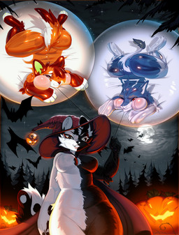 breasts close_to_bursting clothing evergreen_tree featureless_breasts featureless_crotch hat headgear headwear holidays immobile implied_popping inflation latex_body plant shadow tree witch_hat xqenox halloween daganoth_(daganoth) lara_(daniel156161) bat mammal sergal 2023 absurd_res hi_res