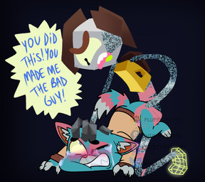 abuse anal anal_penetration angry angry_sex anthro bodily_fluids claws clenched_teeth clothed clothing crying dialogue duo forced glitch holding_head_down holding_legs_up male male/male partially_clothed penetration rape sex size_difference tears teeth young chimeracocks cartoon_network the_amazing_world_of_gumball gumball_watterson rob_(tawog) cyclops digital_creature felid feline glitch_creature humanoid hybrid lagomorph leporid mammal rabbit hi_res