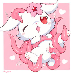 anal anal_penetration biped bipedal_feral blush blush_stickers bodily_fluids border cheek_tuft clitoral_hood clitoris facial_tuft feet female female_feral feral flower_on_head front_view fur fur_tuft genitals glistening glistening_tentacles hindpaw jewelry necklace one_eye_closed open_mouth paws penetration pink_background pink_tentacles pivoted_ears red_eyes saliva scut_tail sex shaking short_tail simple_background solo suspended_via_tentacles suspension tail tentacle_in_ass tentacle_in_vagina tentacle_penetration tentacle_sex tentacles tremble_spikes trembling tuft vaginal vaginal_penetration vulva white_body white_border white_fur zyuuniie jewelpet sanrio sega sega_fave ruby_(jewelpet) lagomorph leporid mammal rabbit 1:1 2026 cel_shading digital_drawing_(artwork) digital_media_(artwork) hi_res shaded