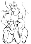 anthro big_biceps big_muscles big_pecs hand_on_hip looking_at_viewer male muscular muscular_anthro muscular_male overly_muscular pecs pose smile smiling_at_viewer smirk smirking_at_viewer solo tail thick_tail thick_thighs dalemdaury622 nintendo pokemon mauler_(daviddarient203) generation_4_pokemon lucario pokemon_(species) 2020 hi_res monochrome spanish_description