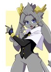 5_fingers antlers clothing female fingers horn jewelry looking_at_viewer open_mouth solo topwear twintails_(hairstyle) sparxel pseudoregalia sailor_moon_(series) sybil_(pseudoregalia) bovid caprine felid feline goat hybrid jackalope lagomorph mammal absurd_res hi_res