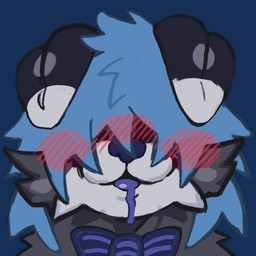 anthro blue_hair blue_tongue blush blush_lines bodily_fluids bow_tie covered_eyes ears_down fur grey_body grey_fur hair male pivoted_ears saliva saliva_on_tongue solo tongue white_body white_fur dantesinfurno 1:1 alpha_channel