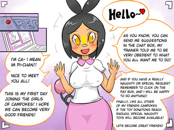 anthro big_breasts black_hair blush bottomwear breasts camera clothing female hair heart_symbol live looking_at_viewer open_mouth pink_tail red_body red_eyes red_skin skirt smile solo tail text yellow_eyes basketgardevoir nintendo pokemon caramel_(basketgardevoir) generation_5_pokemon pokemon_(species) tepig 4:3 english_text