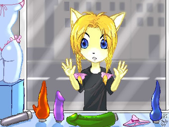 5_fingers accessory against_surface anthro biped black_clothing black_eyebrows black_nose black_shirt black_topwear blonde_hair blue_dildo blue_eyes bow_(feature) bow_accessory bow_panties bow_ribbon bow_underwear braided_hair clothed clothing dark_nose detailed_background dildo eyebrow_through_hair eyebrows female fingers front_view fur green_dildo grey_dildo hair hair_accessory hair_bow hair_ribbon looking_at_viewer monotone_clothing monotone_hair monotone_shirt monotone_topwear on_glass panties pigtails pink_clothing pink_panties pink_underwear purple_bow purple_dildo red_dildo ribbons sex_toy shirt small_mouth small_nose solo t-shirt tan_body tan_fur topwear translucent translucent_hair twin_braids underwear vibrator year yellow_body yellow_ears yellow_fur young young_anthro young_female helena_soderberg olivia_(helena_soderberg) canid canine fox mammal 2004 4:3 digital_media_(artwork) low_res oekaki signature source_request
