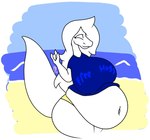 2021 alien aria_sloshette_(zdog909) beach belly big_belly clothing erauue eyes_closed female free_hugs hair lizard navel overweight reptile sand scalie sea shirt signature slightly_chubby slime_(blob) snake solo thick_thighs topwear underwear water wear wide_hips