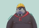 anthro armor belly big_belly hard_hat headgear helmet male moobs nipples overweight overweight_male simple_background solo negigi illumination_entertainment sing_(movie) mason_(sing) mammal marine pinniped walrus 2023 absurd_res hi_res