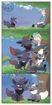 duo feral fur hypnosis laugh male mind_control multicolored_body multicolored_fur plant ringed_eyes sitting smile text transformation transformation_sequence tree lightfurdragon nintendo pokemon generation_5_pokemon generation_8_pokemon hisuian_form hisuian_zorua human mammal pokemon_(species) regional_form_(pokemon) shiny_pokemon zorua 1:2 absurd_res comic english_text hi_res