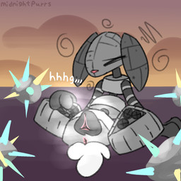 animal_genitalia animal_vulva anus black_vulva canine_genitalia canine_vulva cloud cotton_tail dizzy duo exposed eyes_closed female feral front_view front_vulva genitals grey_body long_arms long_ears lying_on_ground machine metallic_body musk musky_vulva on_ground paws pink_anus plate segmented_body sky spreading sunset tail text vulva wheel wheel_feet white_tail midnightpurrs rabbit_(ultimate_chicken_horse) lagomorph leporid mammal rabbit robot 1:1 hi_res