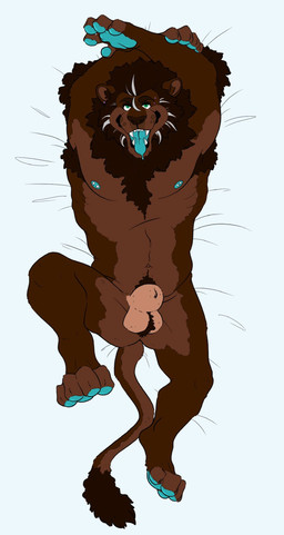 animal_genitalia anthro armpit_hair athletic athletic_anthro athletic_male ball_tuft balls barbell_piercing bird's-eye_view body_hair brown_body brown_fur countershade_balls countershade_face countershade_genitalia countershade_tail countershade_torso countershading dakimakura fully_sheathed fur genitals hands_above_head high-angle_view looking_at_viewer lying male male_anthro mane nipple_barbell nipple_piercing nipples nude nude_anthro nude_male on_back open_mouth open_smile piercing pubes sheath smile solo tail tan_body tan_fur teal_body teeth tongue tongue_out tuft labradorszn sebastian_(labradorszn) felid lion mammal pantherine 2019 dakimakura_design hi_res