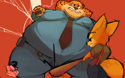 anthro ballbusting baseball_bat bat_(object) clenched_teeth clothed clothing cock_and_ball_torture duo eyewear genital_torture glasses male necktie obese overweight pain police simple_background teeth shamelesss disney zootopia benjamin_clawhauser finnick_(zootopia) canid canine cheetah felid feline fennec_fox fox mammal true_fox 16:10 signature widescreen