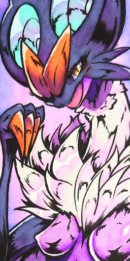 anthro blush blush_lines breasts claws eyelashes featureless_breasts featureless_crotch female fur grey_body grey_fur grey_skin looking_at_viewer membrane_(anatomy) membranous_wings narrowed_eyes navel open_mouth purple_body purple_skin solo wings yellow_eyes 025aki nintendo pokemon generation_6_pokemon noivern pokemon_(species) 2023 absurd_res dated hi_res long_image signature tall_image