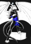 black_background claws clothing corset costume cuff_(restraint) genitals handcuffs knot latex lingerie looking_at_viewer male metal_cuffs penis restraints shackles simple_background solo standing tail tongue tongue_out topwear wings tanutanuki kinktober mythology finrod dragon mythological_creature mythological_scalie scalie 2018